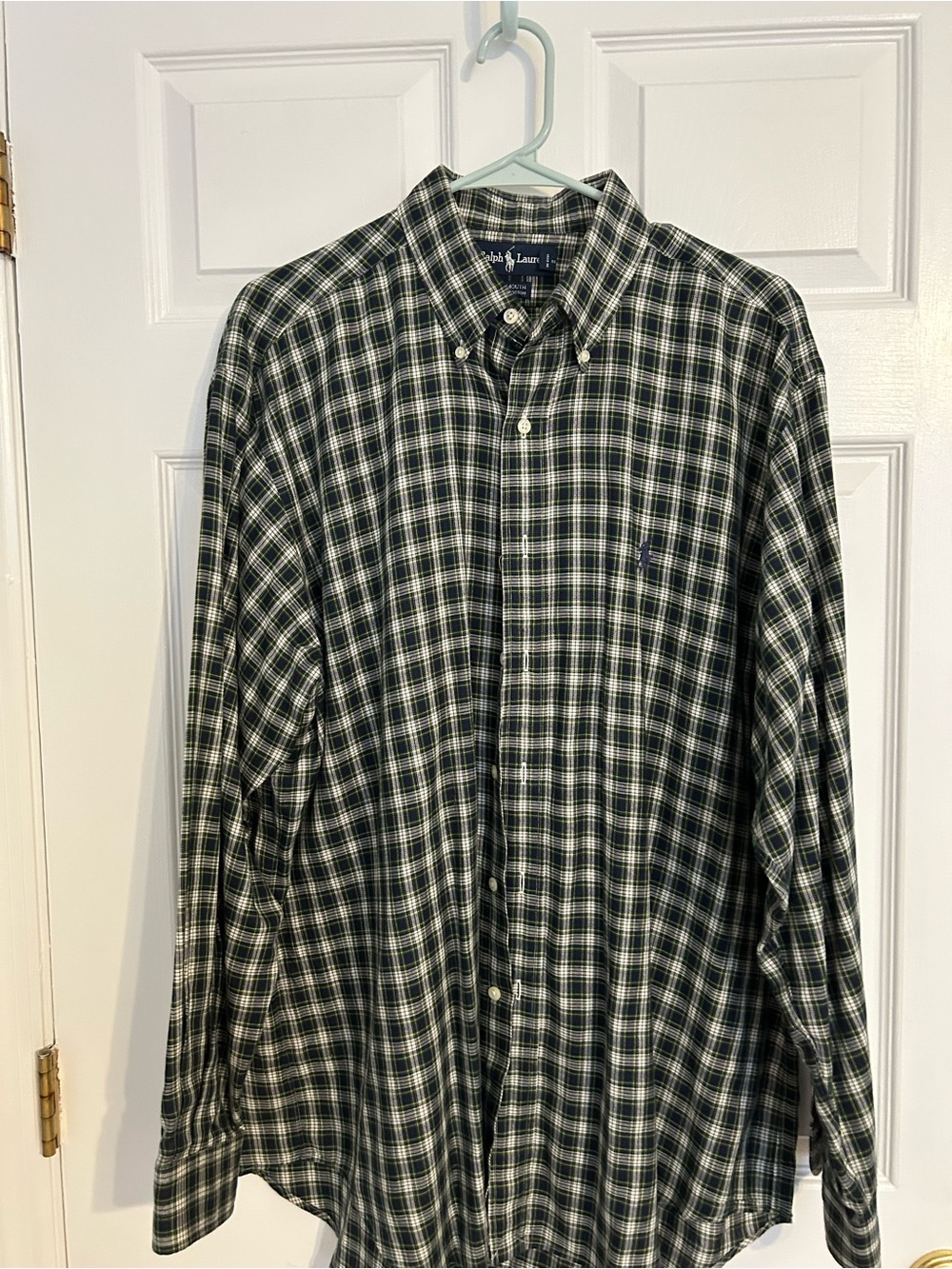 Vintage Ralph Lauren Navy, Dark Green and White Plaid Yarmouth Button Down Shirt